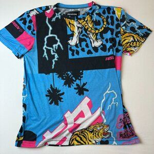 Reason Shirt Mens Medium Blue Graphic Tiger Retro Streetwear Lightning 90s Styl